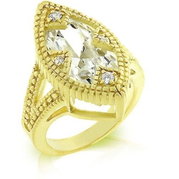 Art Deco Cocktail Ring Size 9 Gold Plated Marquis Cubic Zirconia Statement - Picture 3 of 11